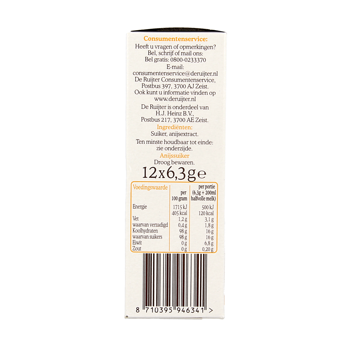 De Ruyter Anijsstaafjes poeder in 75.60g verpakking voor sauzen en smaakmakers, met anijszaad aroma en kruiden in de afbeelding.