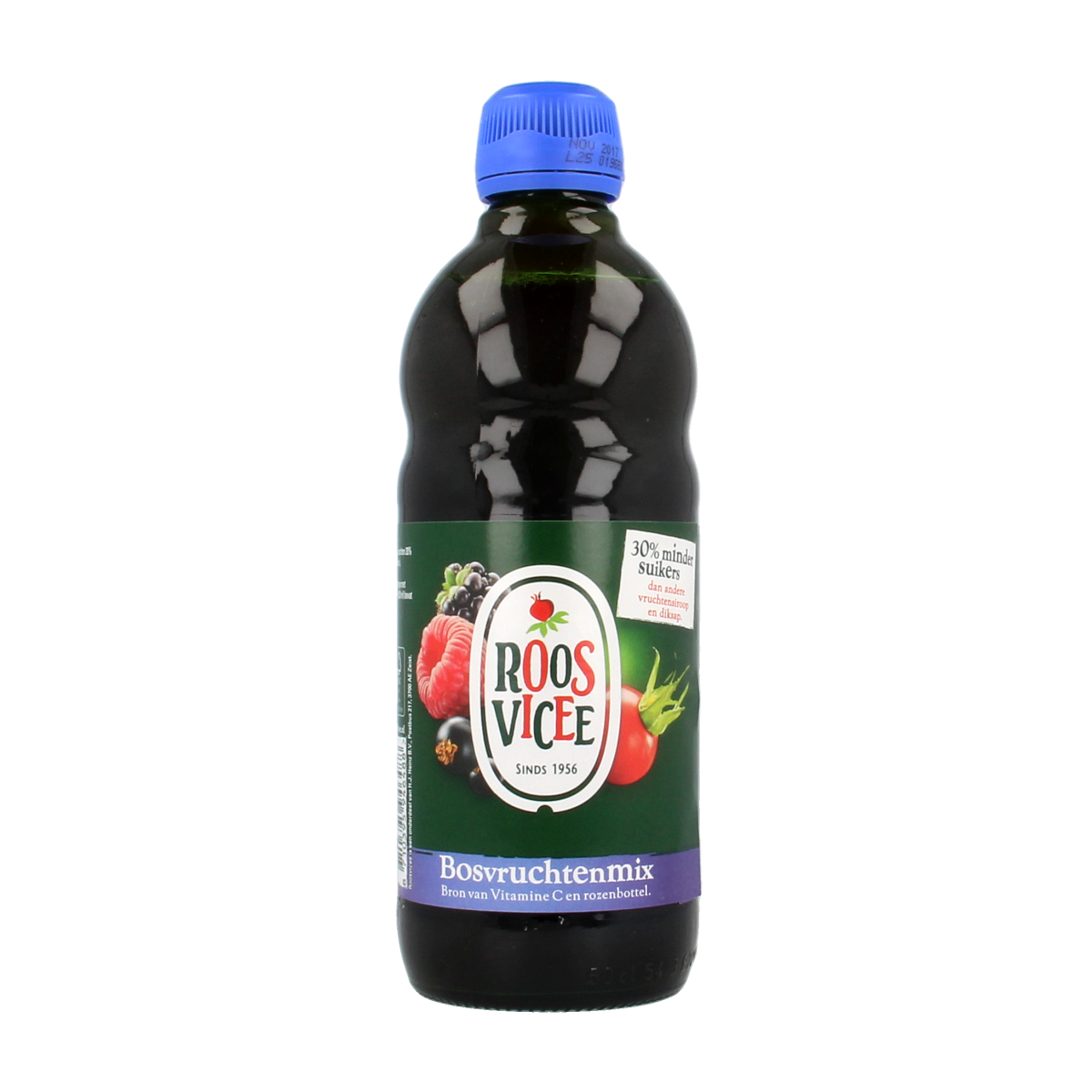 Roosvicee Origineel bosvruchten fruit drink in a 500ml bottle, featuring a colorful label with mixed berries and fruits.