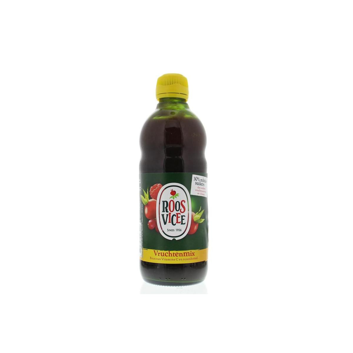 Roosvicee Origineel fruit mix drink in a 500ml bottle, colorful liquid with fruit images on the label.