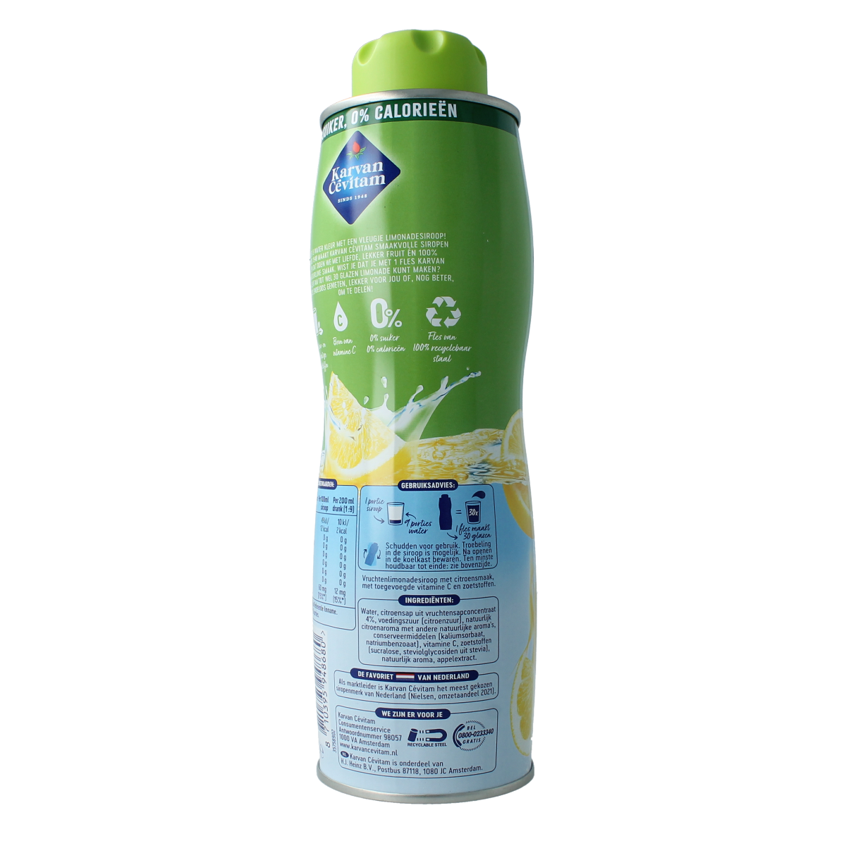 Karvan Cevitam Citroen zero citrus juice in a 600ml bottle, natural flavor, part of Karvan Cevitam's drink and juice selection.