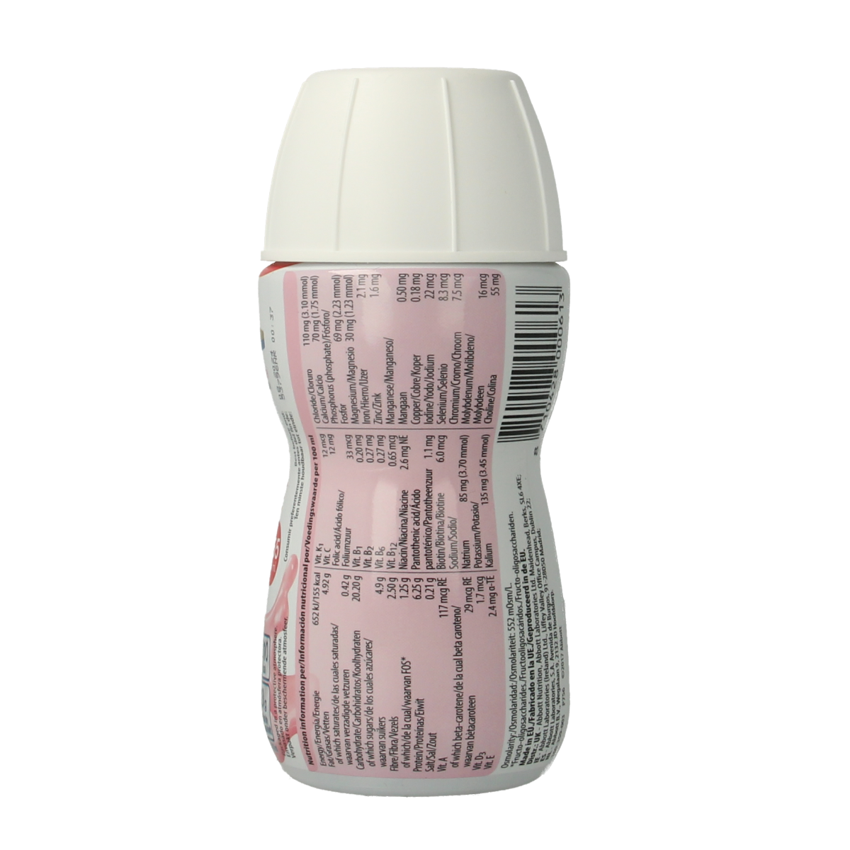 Ensure Plus Fibre aardbei medisch dieetvoeding in 200ml bottle, strawberry flavor, for nutritional support.