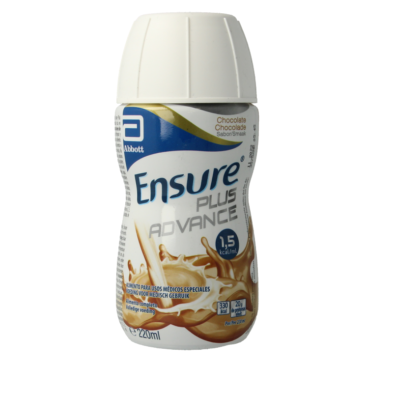 Ensure Plus Advance Nutriv Chocolade medical dietary supplement, 220ml bottle with chocolate flavor.
