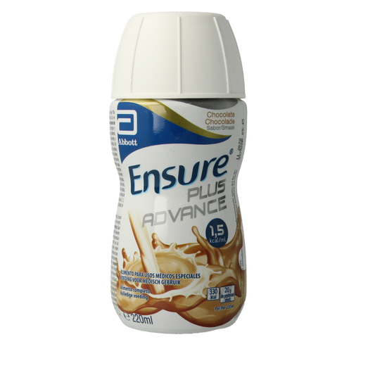 Ensure Plus Advance Nutriv Chocolade medical dietary supplement, 220ml bottle with chocolate flavor.