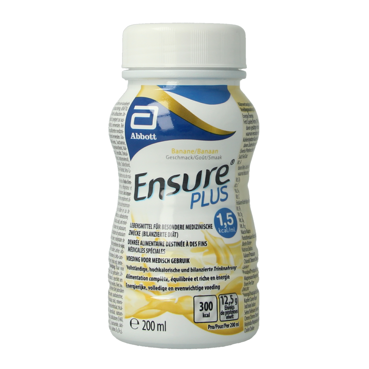 Ensure Plus banaan medische dieetvoeding in 200ml bottle, creamy banana flavor, designed for nutritional support.