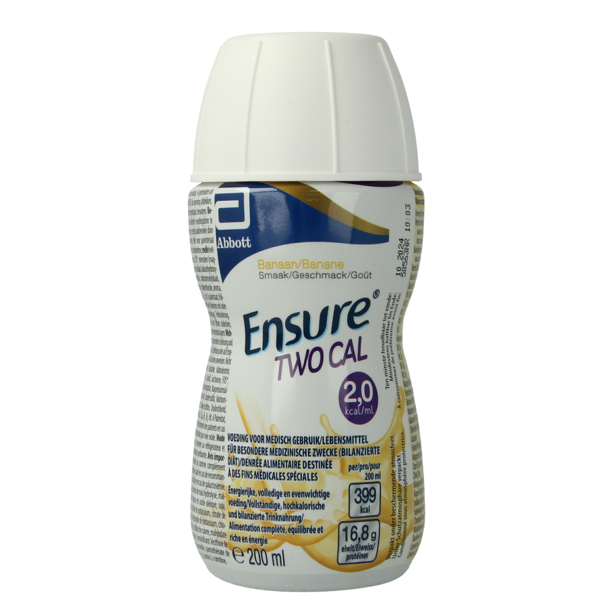 Ensure TwoCal banana nutritional supplement in 200ml bottle, medical diet food by Ensure, with banana flavor and packaging visible.
