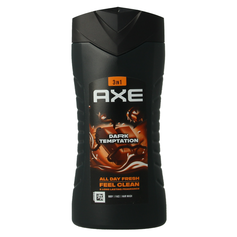AXE Dark Temptation shower gel in 250ml bottle, featuring dark packaging with a sleek design, for a refreshing shower experience.