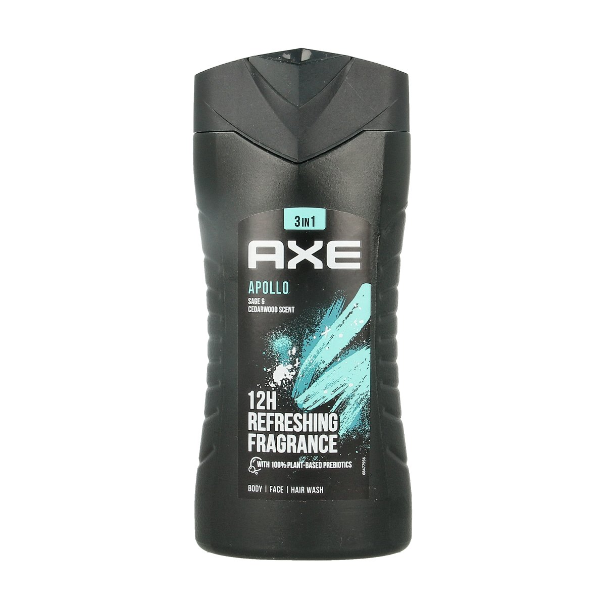 AXE Apollo shower gel bottle, 250ml, for men, with sleek design, labeled as Bad en Douche, featuring the AXE brand logo.