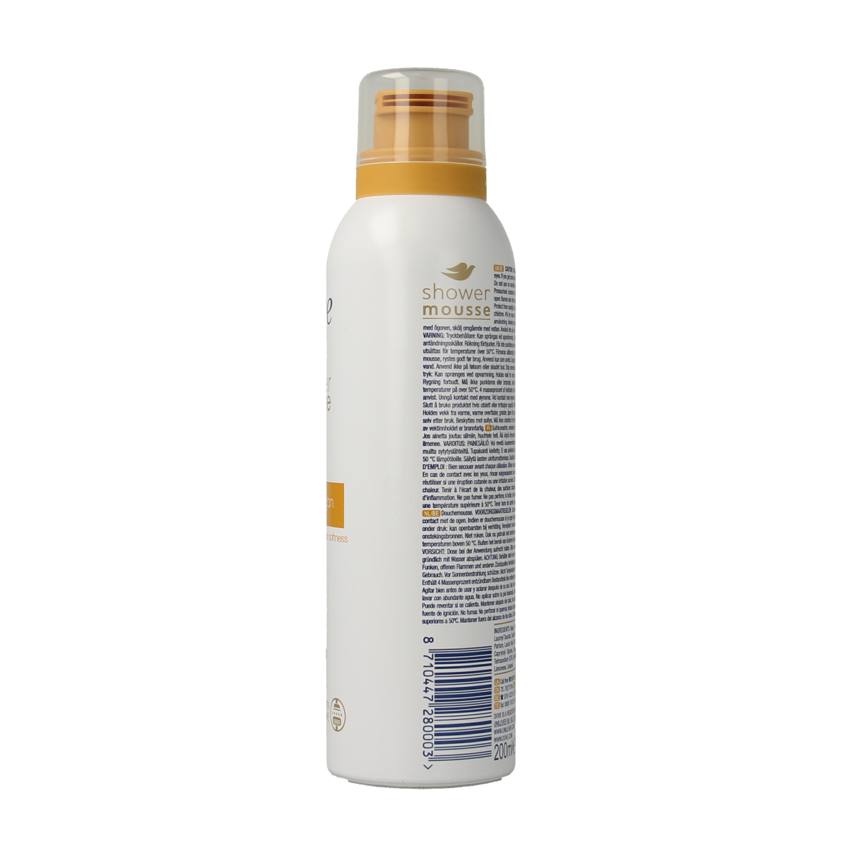 Dove Shower Mousse Argan Oil 200ml bottle, creamy foam for nourishing, gentle shower experience, displayed on a plain background.