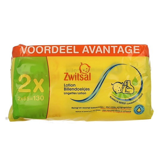 Zwitsal baby wipes with lotion, 65 count pack, soft and gentle for delicate skin, in a resealable package.