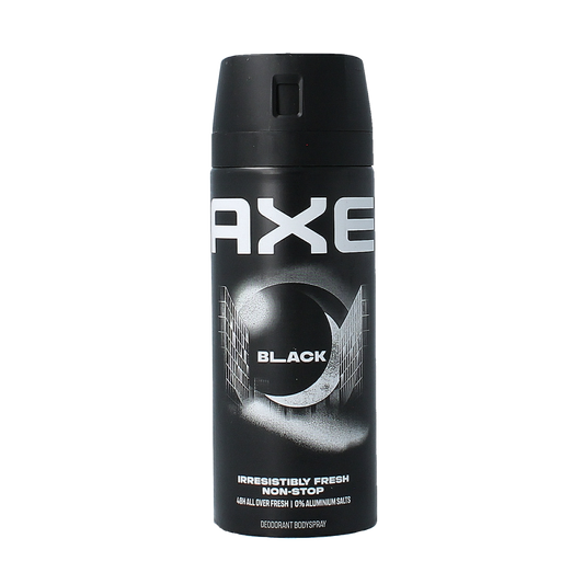 AXE Black Deodorant Bodyspray 150ml spray bottle with black and silver design, featuring the AXE logo and product details.