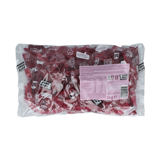 Autodrop Cadillacs snoepgoed in 1 kilogram bag, colorful candy pieces with fruity flavors and a glossy finish.