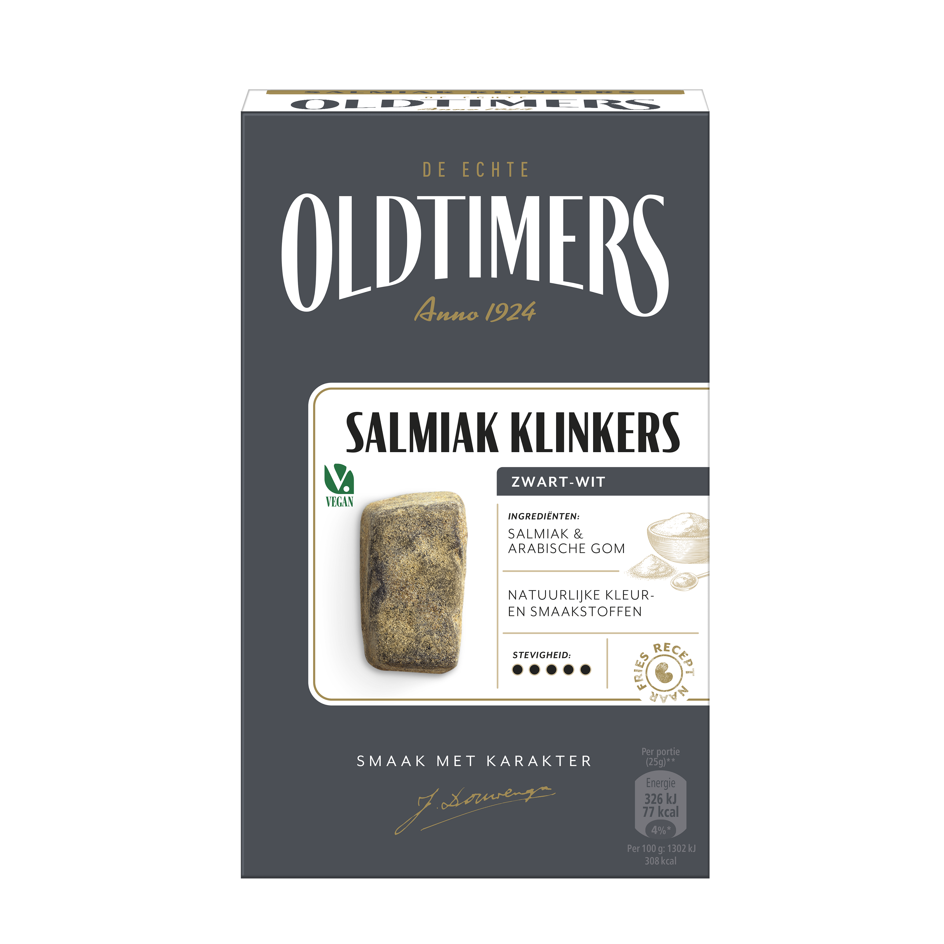Oldtimers Salmiak klinkers in a 235g bag, classic salty licorice candies from the Oldtimers snoepgoed brand.
