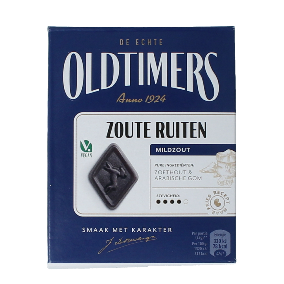 Oldtimers Hindelooper ruitjes snoepgoed with 185g weight, featuring colorful fruit-shaped candies in a clear package.