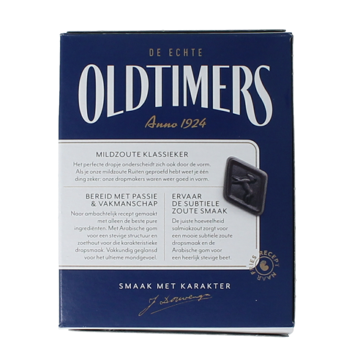 Oldtimers Hindelooper ruitjes snoepgoed in 185g bag, colorful traditional Dutch sweets with fruit-shaped candies.
