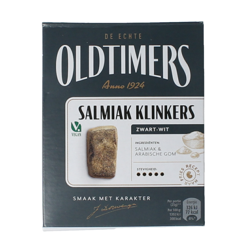 Oldtimers Bepoederde klinkers snoepgoed in 185 gram pack, colorful candy pieces with soft, powdery coating.
