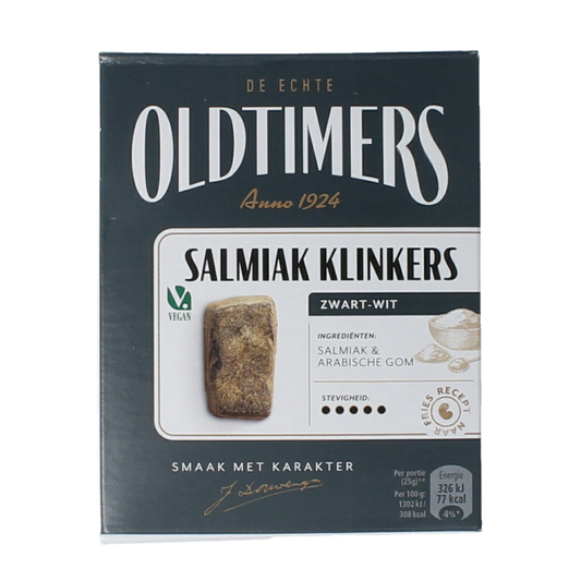 Oldtimers Bepoederde klinkers snoepgoed in 185 gram pack, colorful candy pieces with soft, powdery coating.