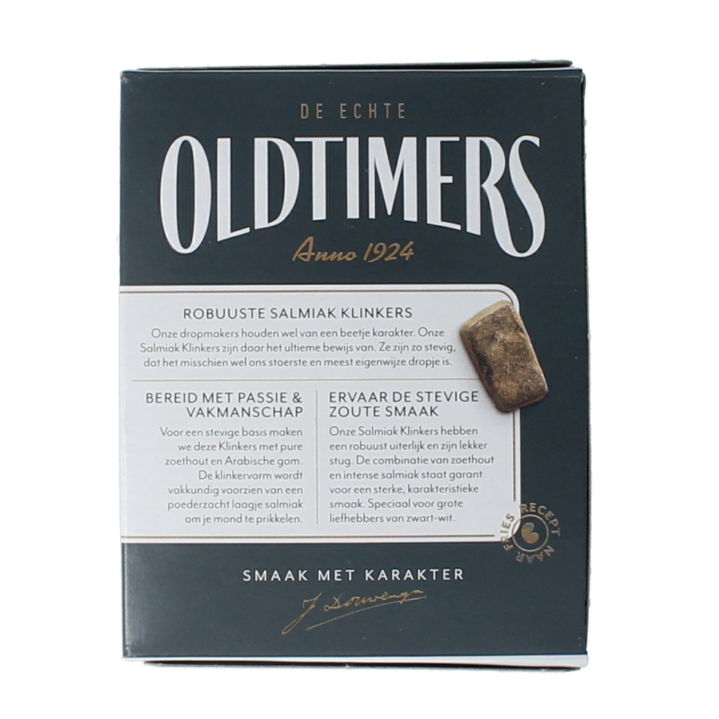 Oldtimers Bepoederde klinkers snoepgoed in 185 gram package, colorful candy with powder coating and chewy texture.