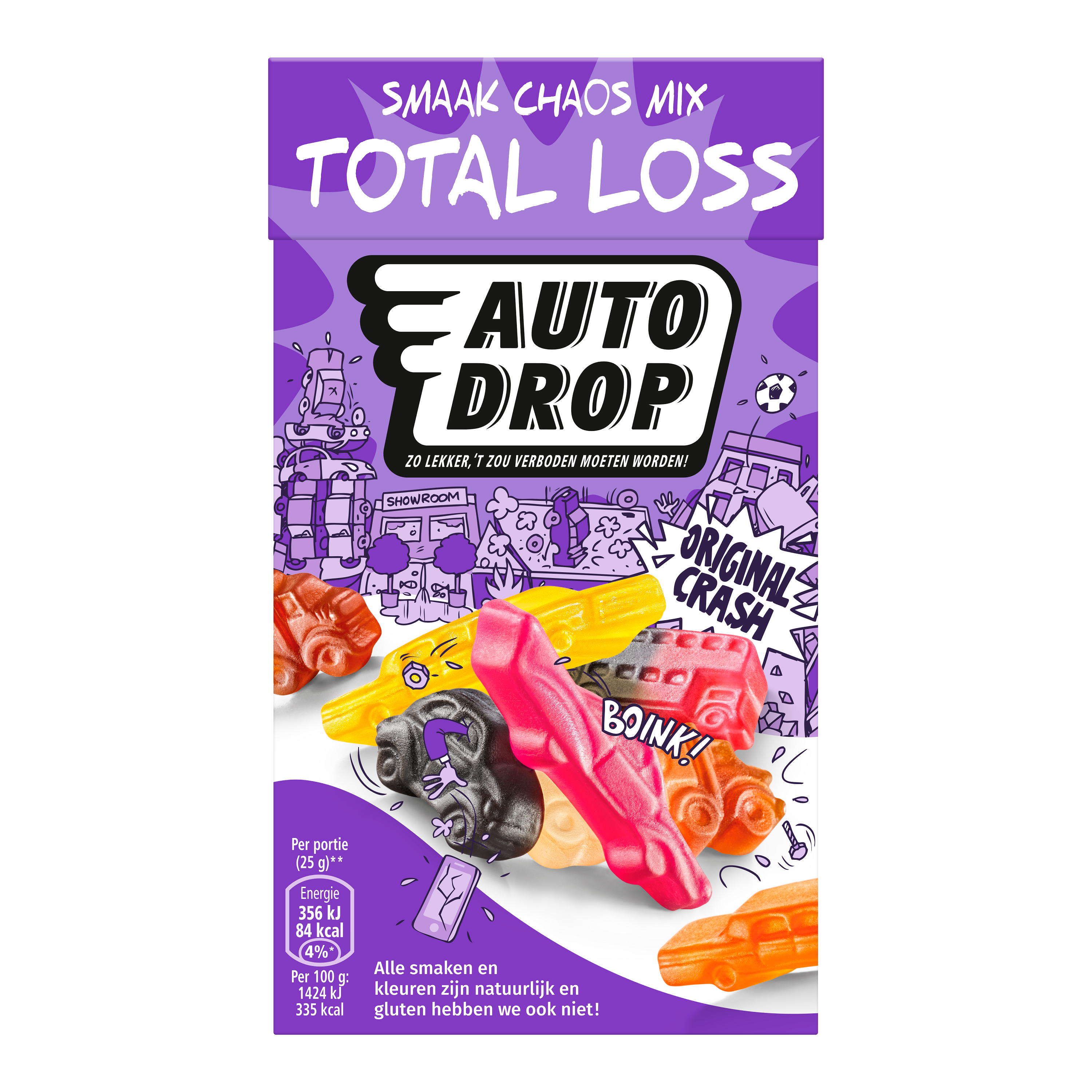 Autodrop Smaak Chaos Mix snoepgoed in 280g bag, colorful assorted Autodrop candies with chaotic flavor variety.