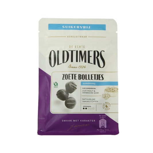 Oldtimers Zoete bolletjes suikervrij snoepgoed in 100 gram package with colorful sugar-coated candies