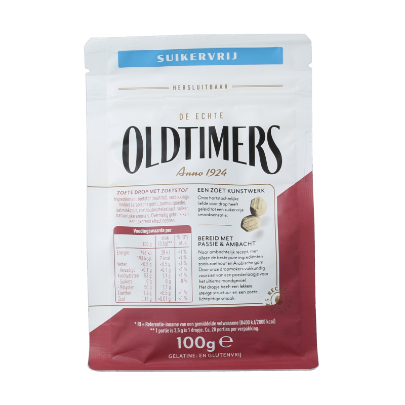 Oldtimers Zoethout rotsjes in 100g package, chewy licorice treats from the Oldtimers snoepgoed collection.
