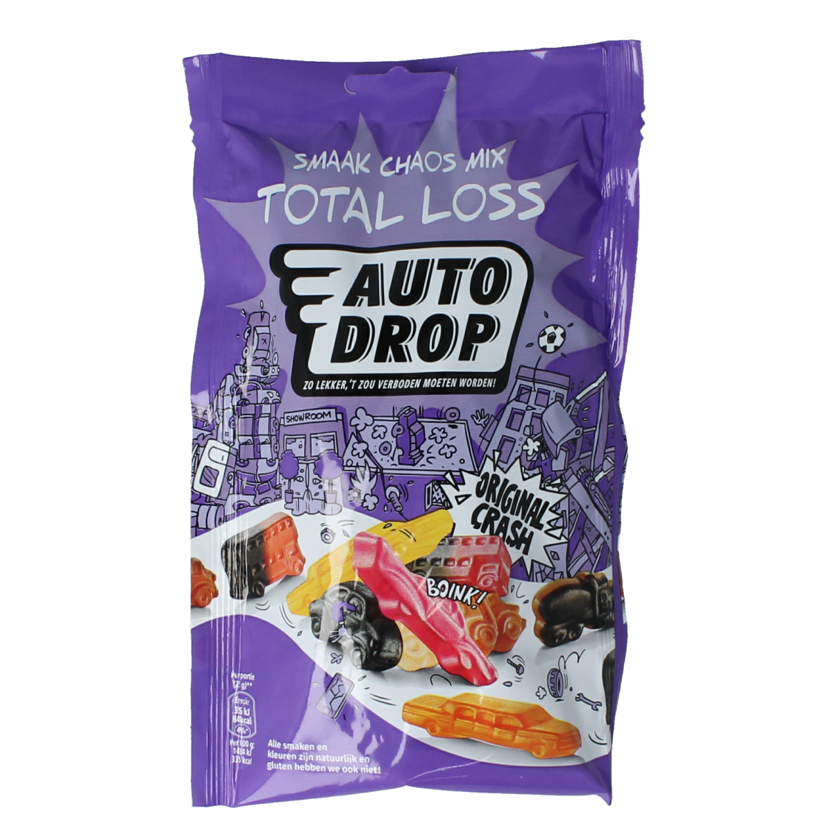 Autodrop Total Loss snoepgoed in 150g package, colorful candy with vibrant wrappers, displayed on a white background.
