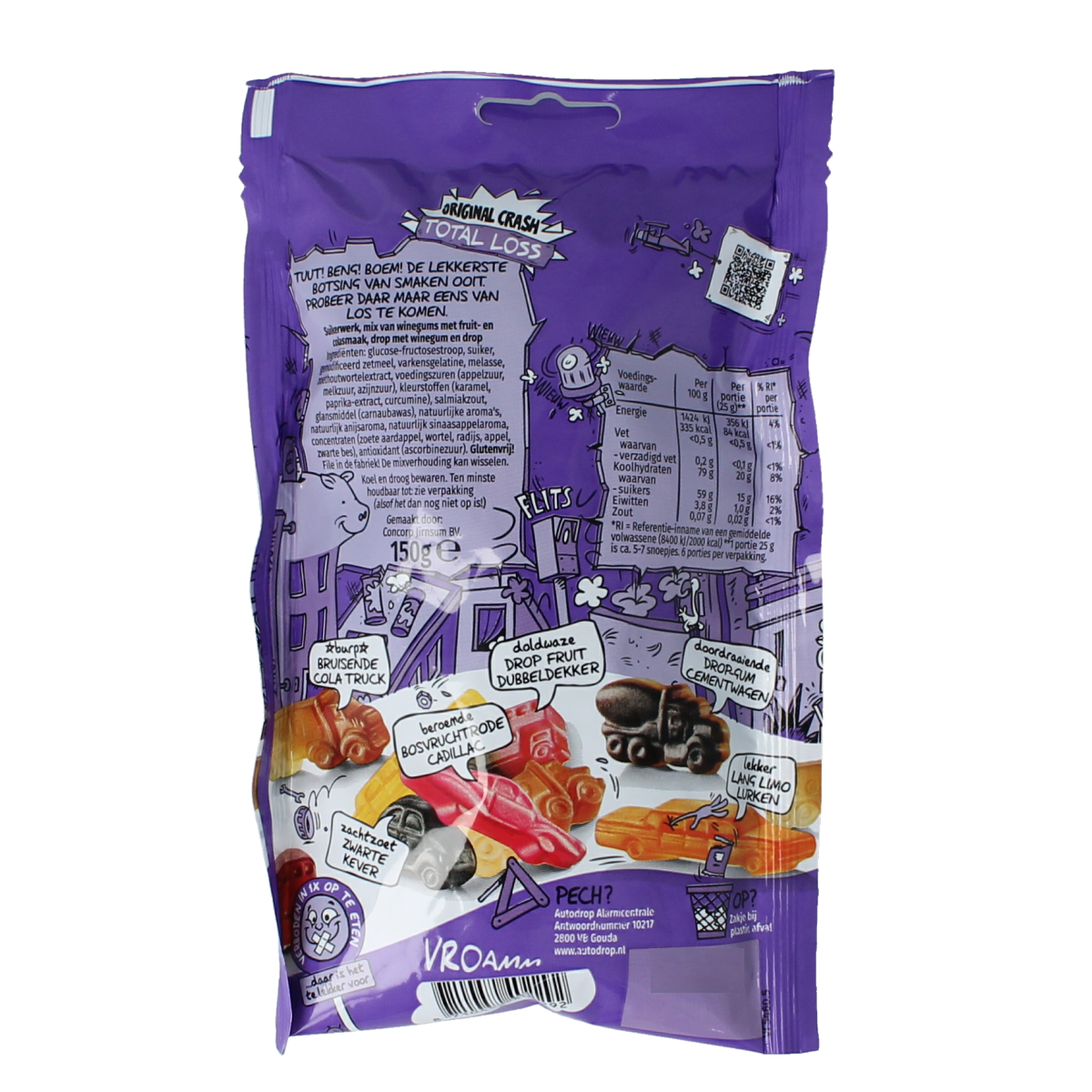 Autodrop Total Loss snoepgoed bag with 150g of colorful candies, featuring Autodrop brand packaging.