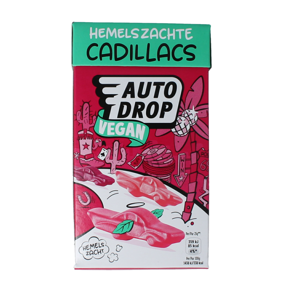 Autodrop Cadillacs vegan candy bag, 280g, colorful gummy sweets in a resealable bag, ideal for vegans and candy lovers.