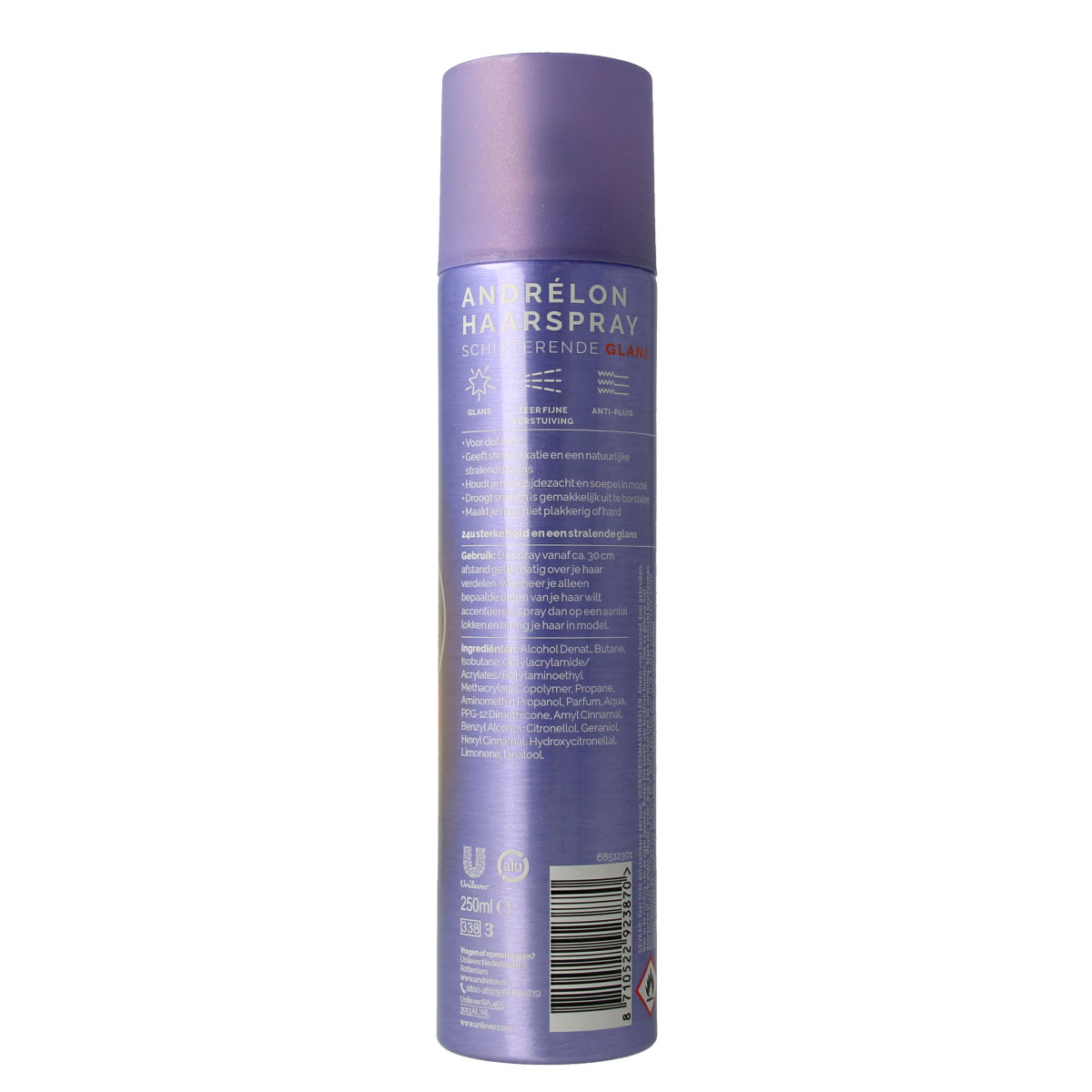 Andrelon Haarstyling Haarspray Glans in 250ml spray bottle, shiny finish, ideal for long-lasting hold and glossy hair.