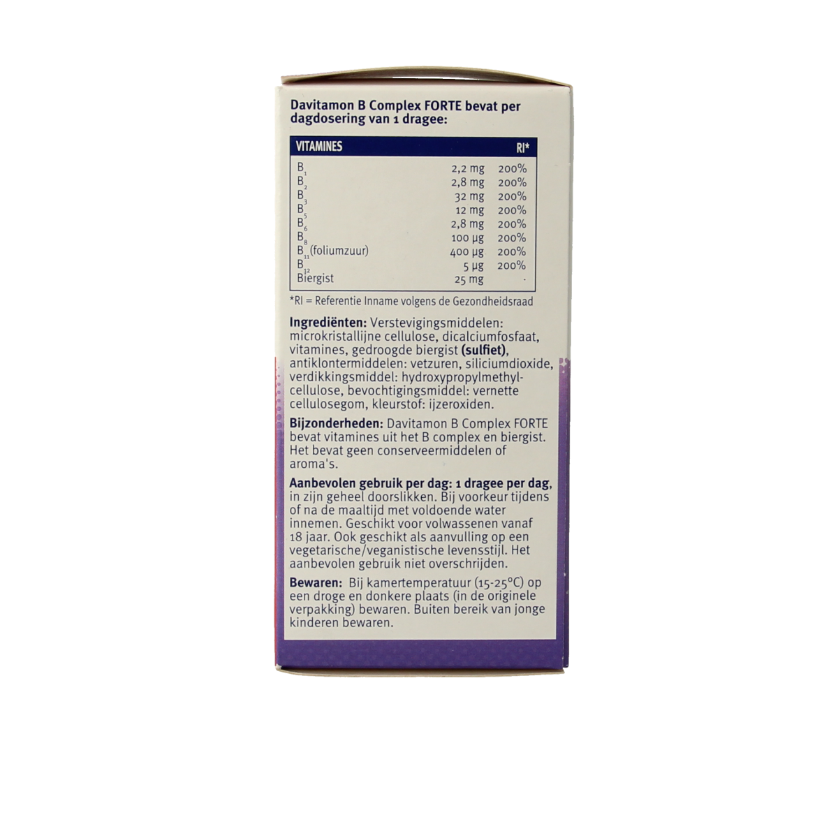 Davitamon Vitamin B Complex Forte 200 Dragees, multivitamin supplement with B vitamins, shown in a container with tablets.