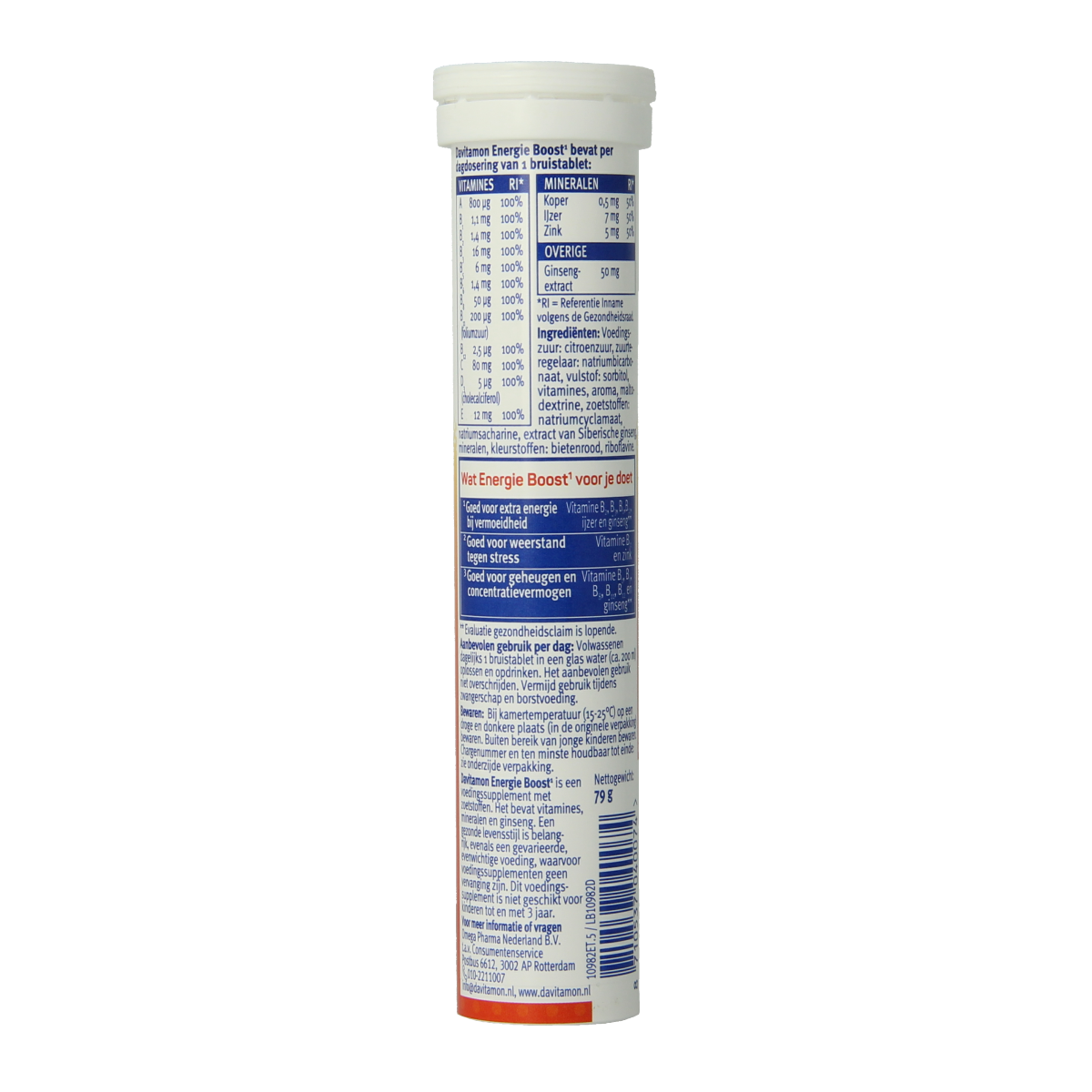 Davitamon Energie Boost Ginseng multivitamin effervescent tablets, 20-count, with ginseng for energy support