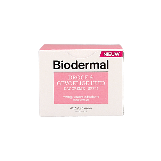 Biodermal Dagcreme voor droge en gevoelige huid, 50 ml, gezichtsverzorging met hydraterende formule.
