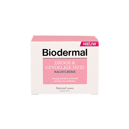 Biodermal Nachtcreme voor droge en gevoelige huid, 50 ml, gezichtsverzorging met rijke textuur in een pot