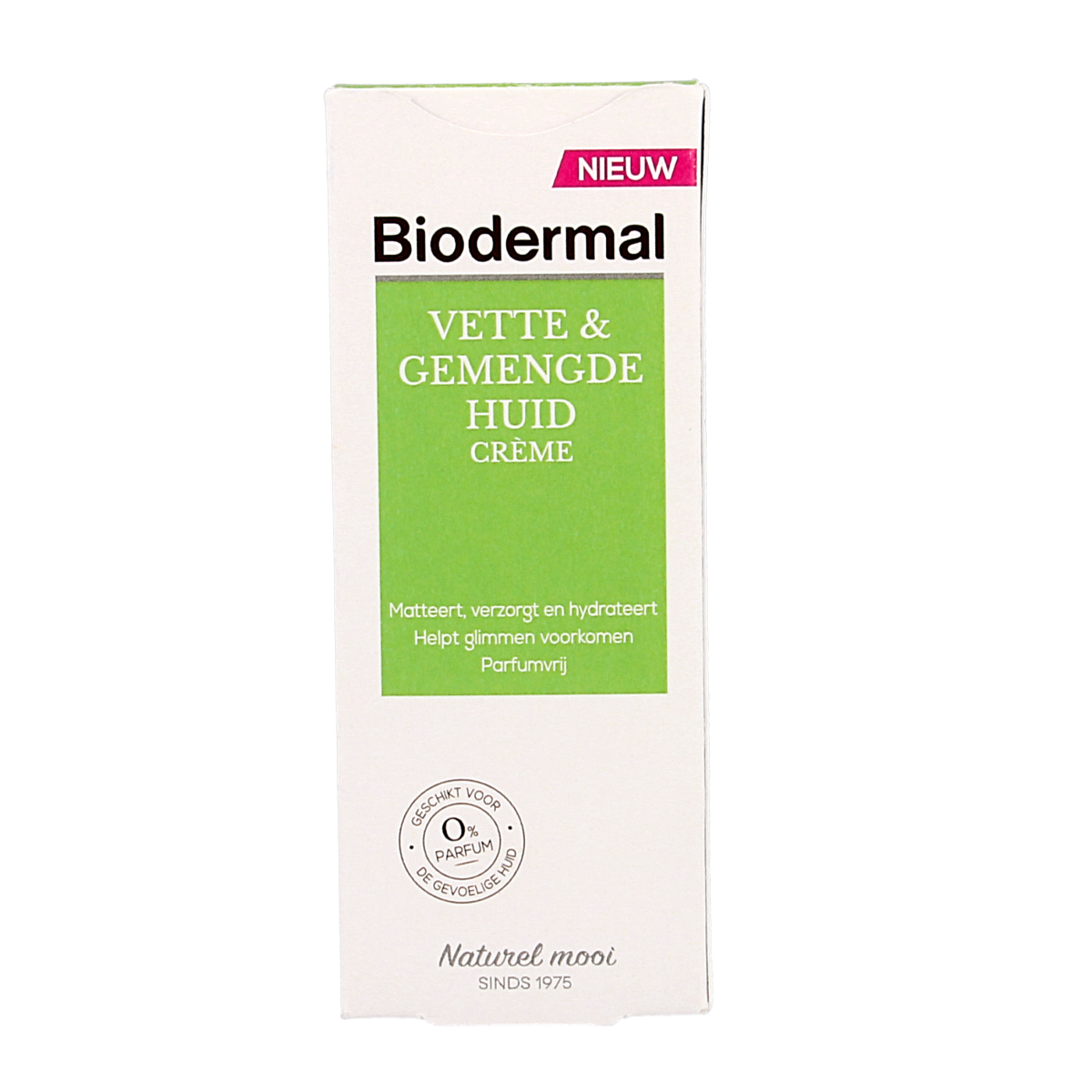 Biodermal Vet & gemengde huid gezichtsverzorgingscrème in 50ml, suitable for mixed skin types, in a white tube with blue accents
