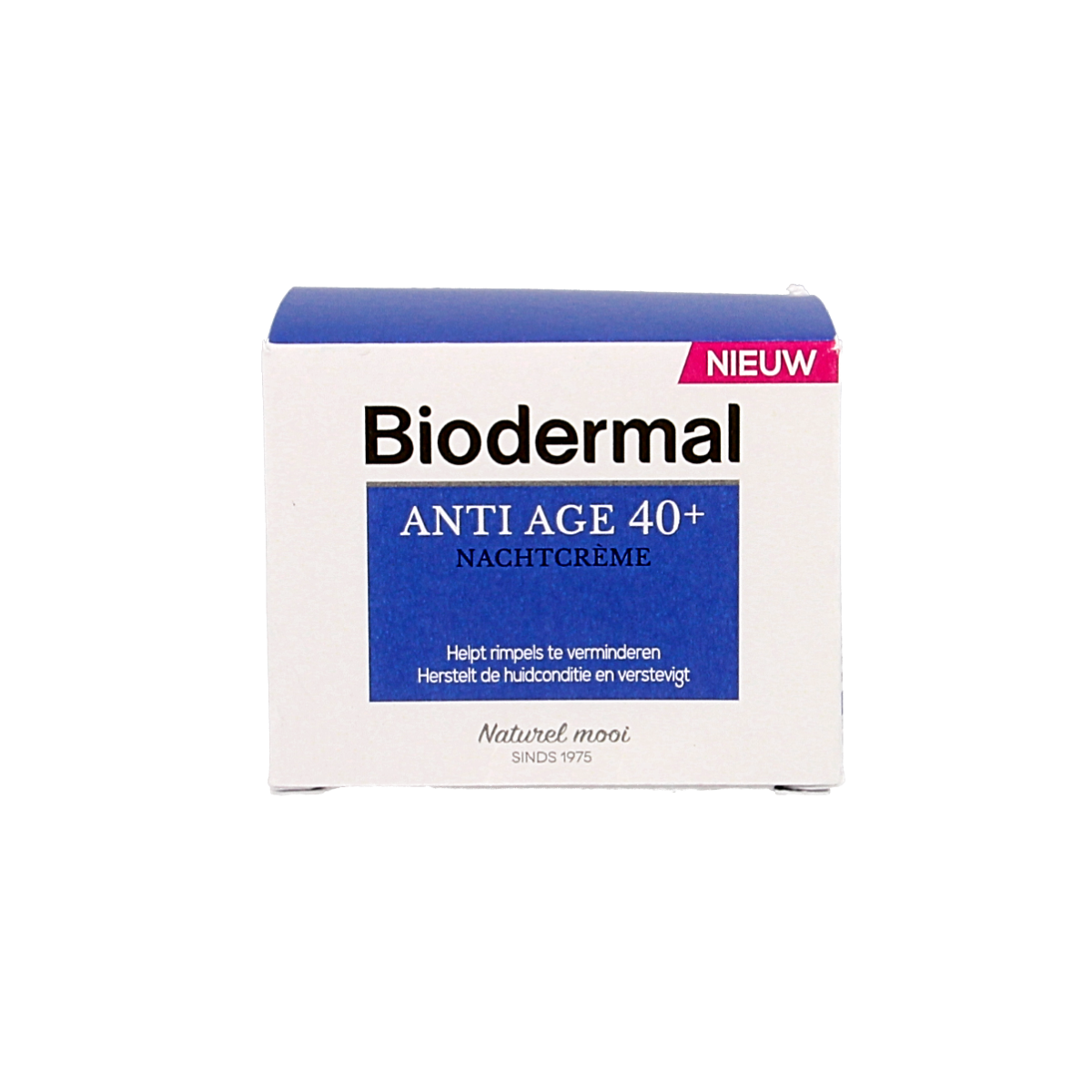 Biodermal Nachtcreme anti-age 40+ gezichtsverzorging in 50ml jar, cream texture with anti-aging benefits.