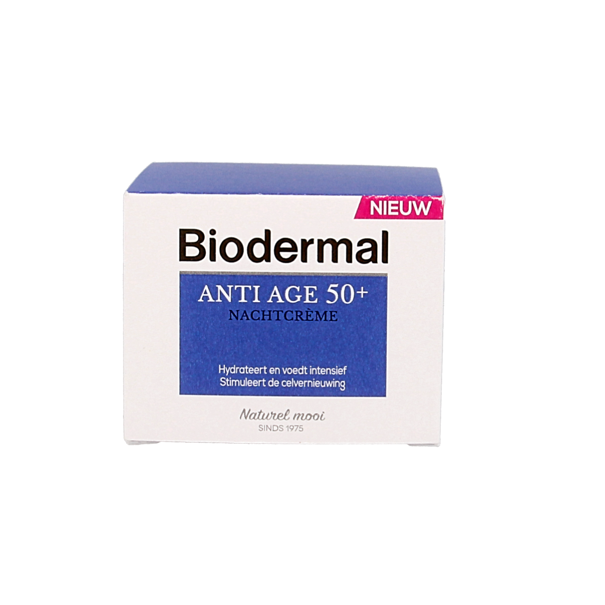 Biodermal anti-age night cream for 50+ with 50ml, facial skincare product in a jar, designed for mature skin.