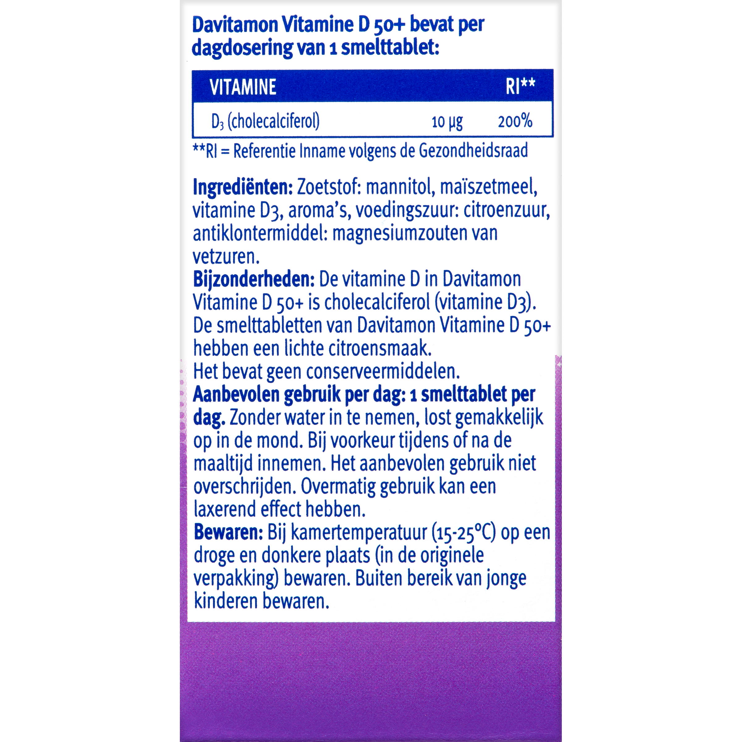 Davitamon Vitamin D 50+ meltable tablets, 130 count, natural vitamin supplement for bone health and immune support.