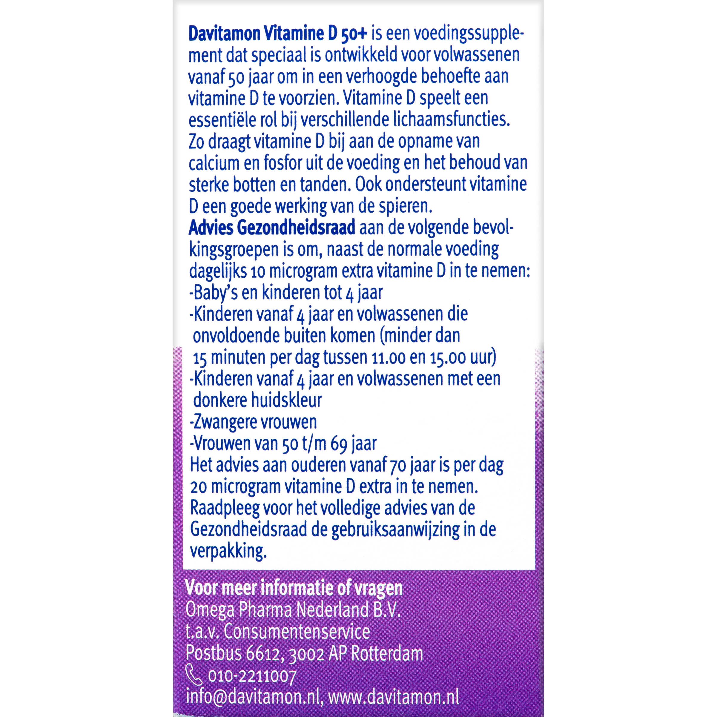 Davitamon Vitamin D 50+ meltable tablets in a blister pack, showing the packaging and tablets for healthy bone support.
