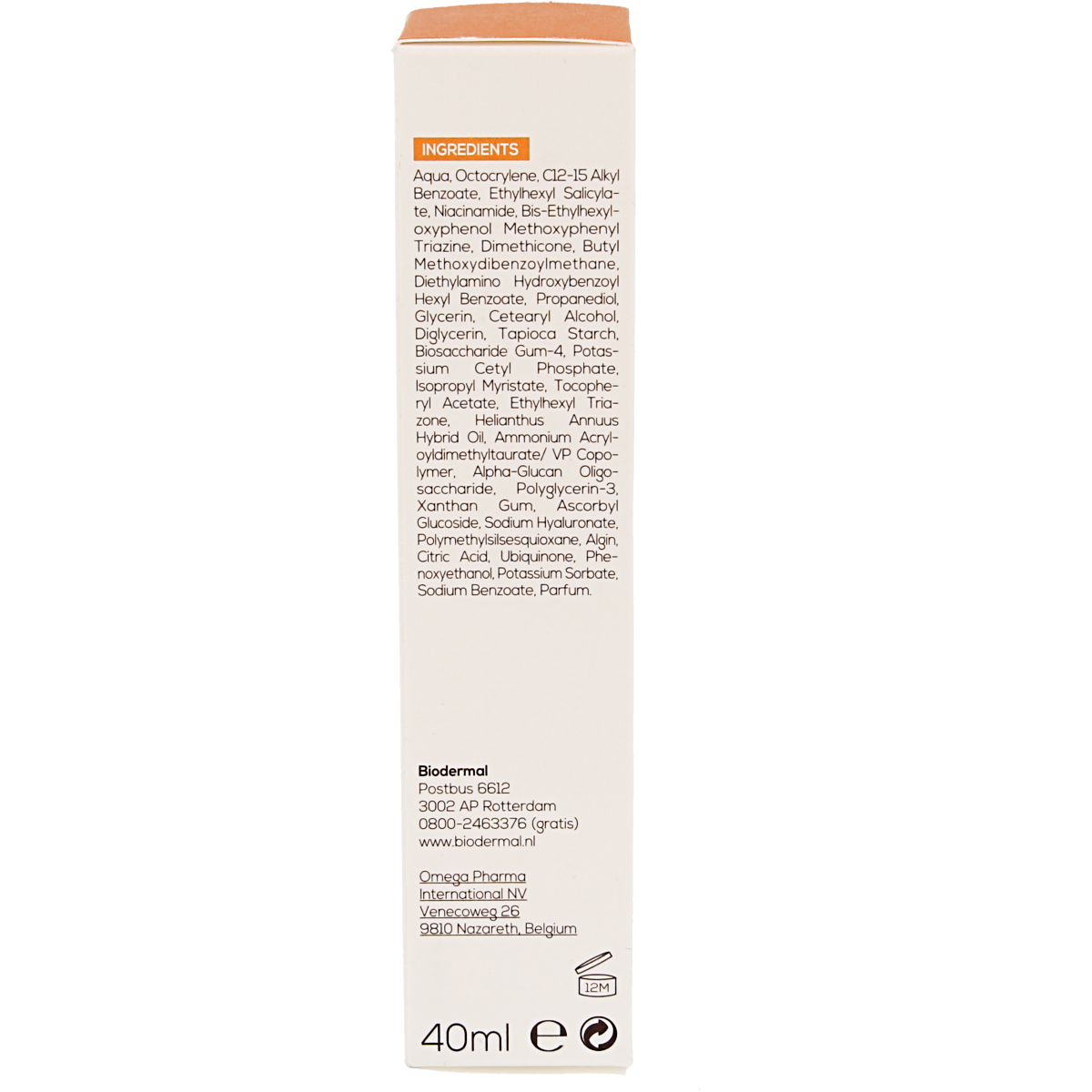 Biodermal Anti-age face cream SPF30 in 40ml tube, designed for sun protection and anti-aging skincare.
