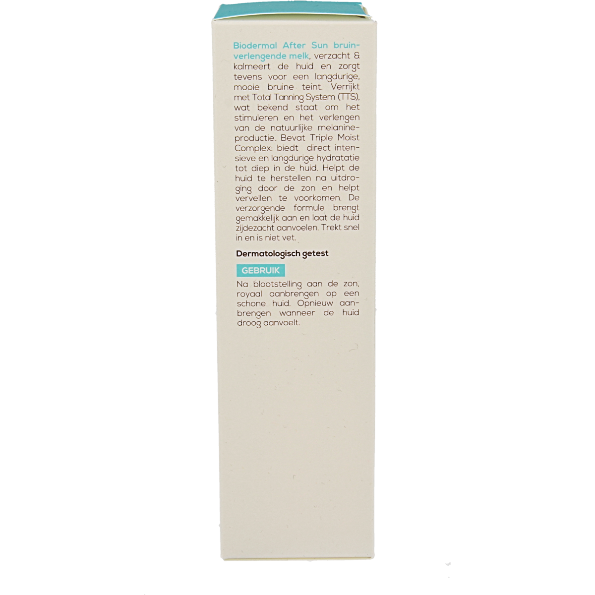 Biodermal Aftersun bruinverlengende melk in 200ml bottle, sun care product for extending sun-kissed tan, shown in the image.