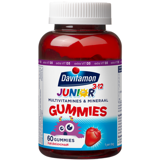 Davitamon Junior multi vitamins gummies in a colorful bottle, designed for children’s nutritional support.