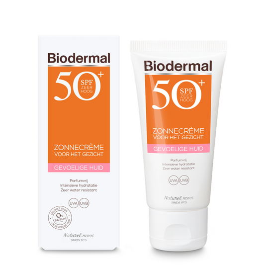 Biodermal zonnecrème gezicht voor gevoelige huid SPF50+ in 50 ml, zonnebrandcrème voor bescherming tegen zonlicht