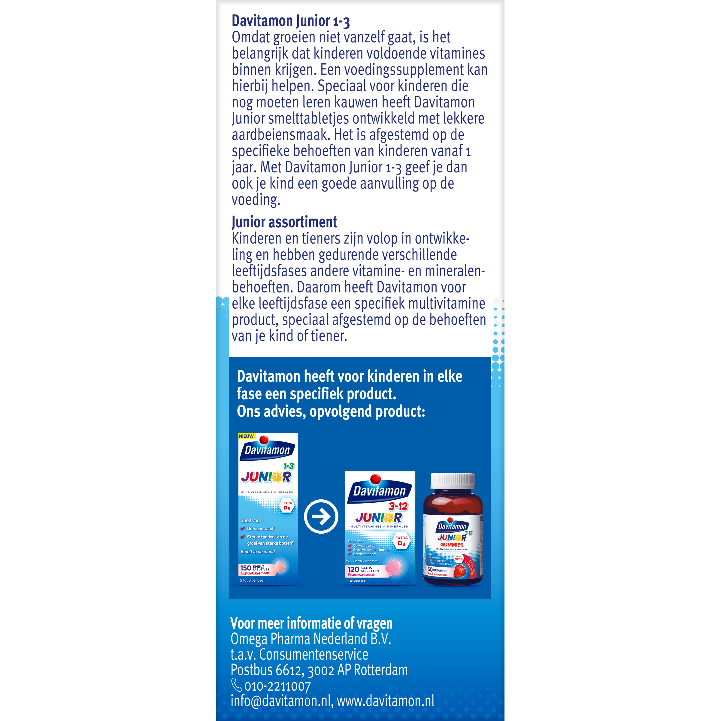 Davitamon Junior strawberry-flavored multivitamin meltable tablets for children, 150 count, showing the packaging and tablets.