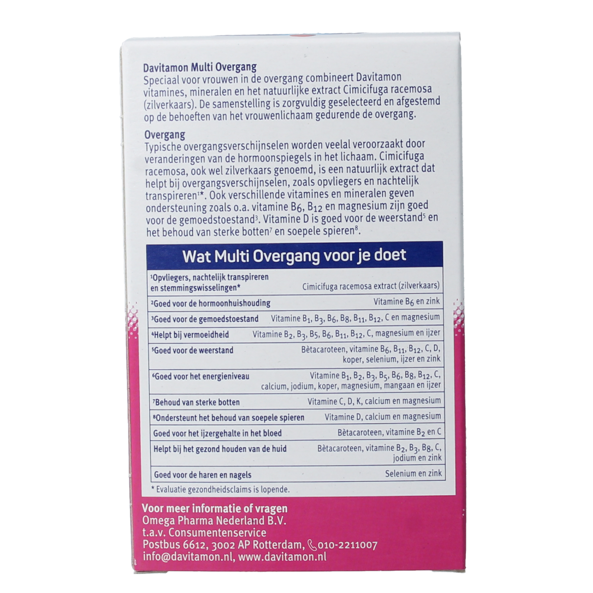 Davitamon Compleet vrouw overgang multivitamin tablets, 60 count, supporting women's health during menopause.