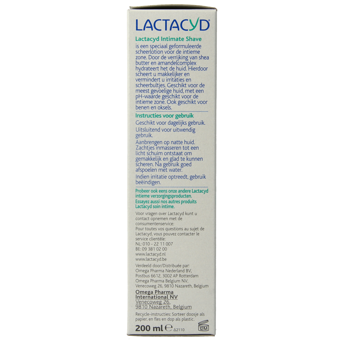 Lactacyd Intimate Shave cream in 200ml bottle, for gentle shaving and skin care in personal grooming.