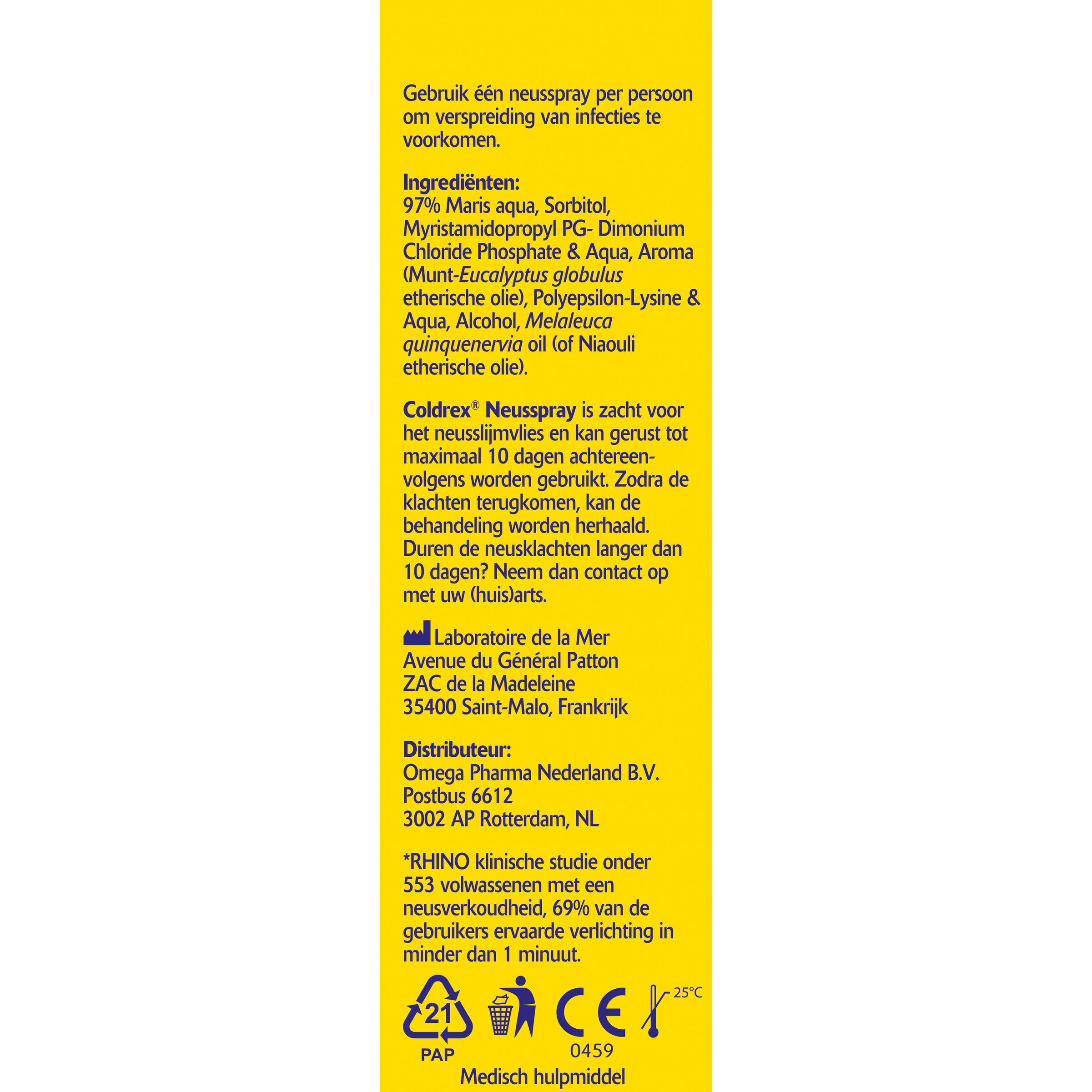 Coldrex Neusspray 20ml for nasal care and inhalation, featuring a clear spray bottle with label and cap.