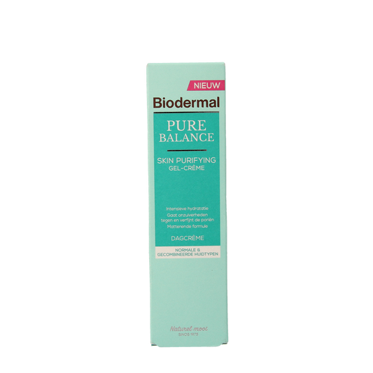 Biodermal Pure Balance purifying face gel-cream in 50ml tube, skincare product for balanced, clear skin.