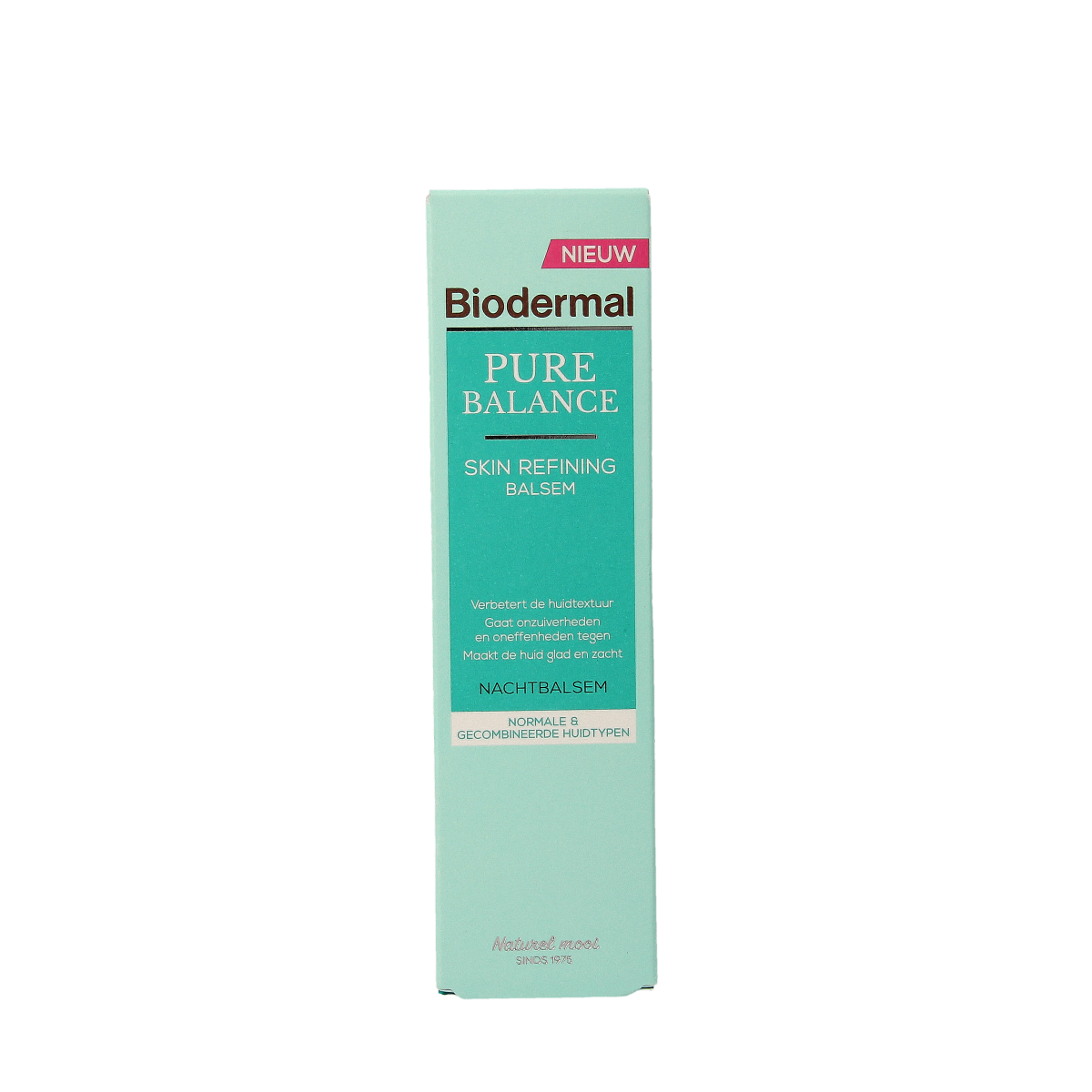Biodermal Pure Balance refining night balm in 50ml jar, facial skincare product with smooth texture and calming design.