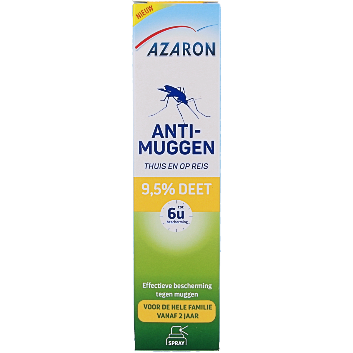 Azaron Anti-muggen spray with 9.5% DEET, 100ml, for insect bites and mosquito protection, shown in the image.