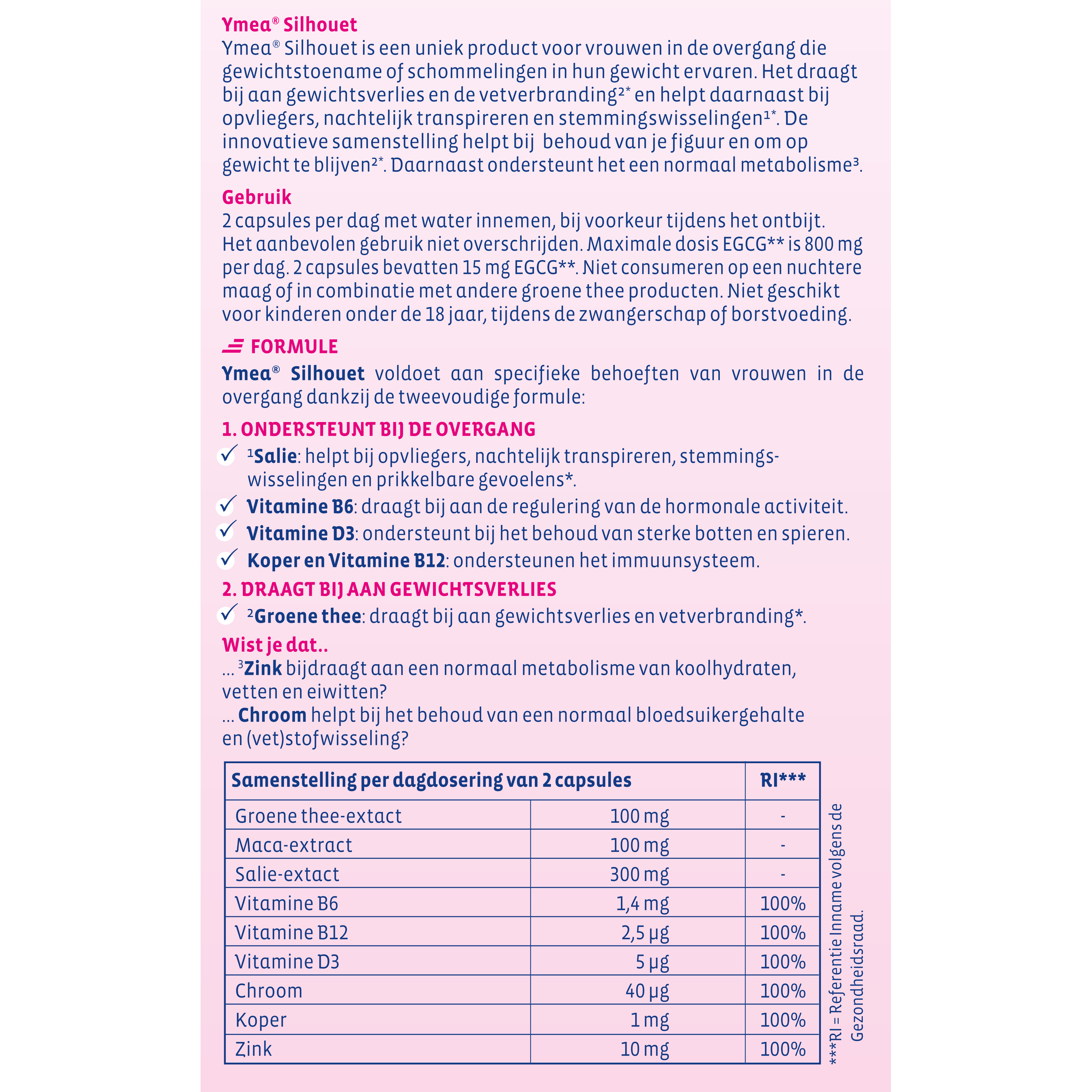 Ymea Overgang silhouet herbal capsules, 128 count, natural supplement for menopause support, shown in the image.