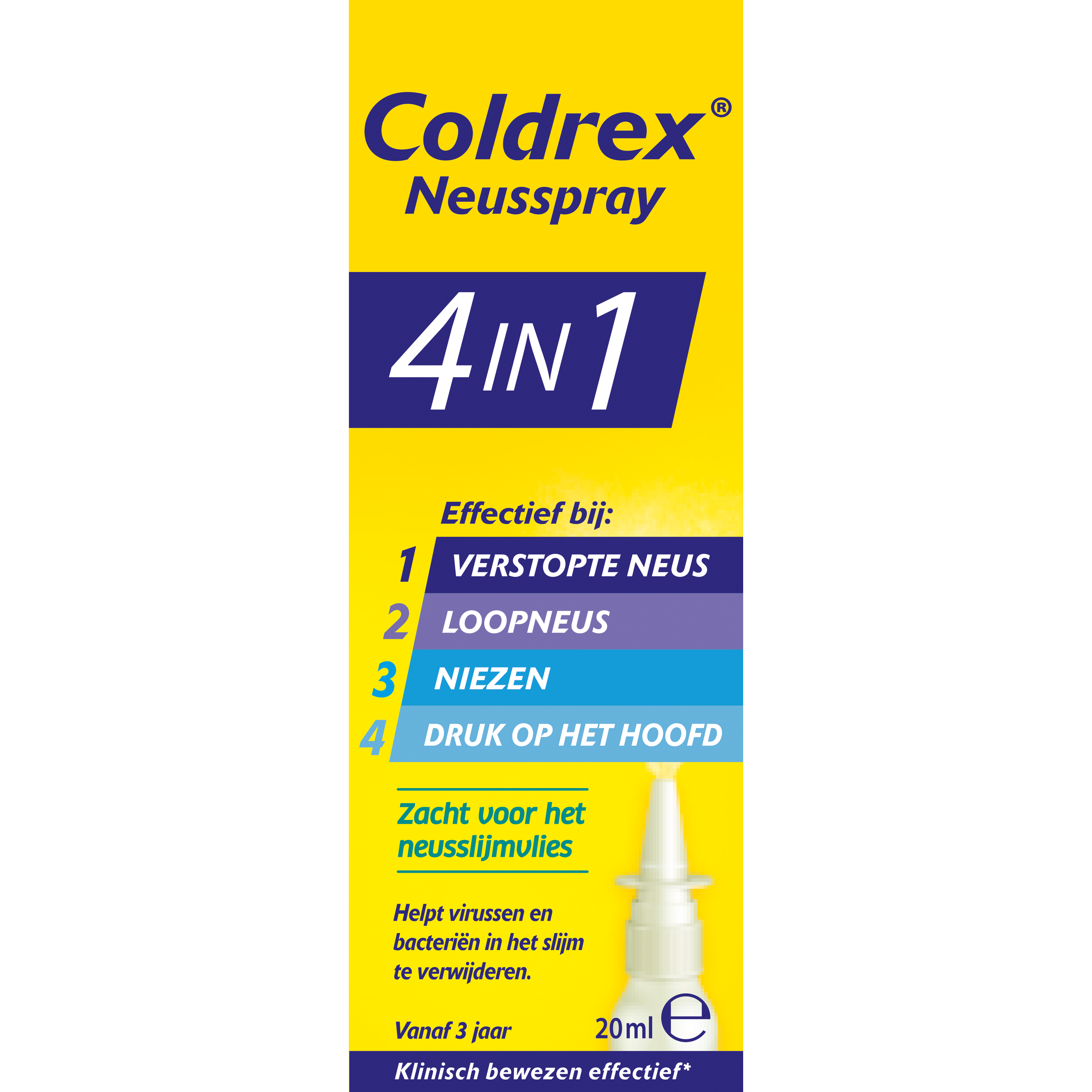 Coldrex Neusspray 4-in-1 nasal spray and inhalation care in a 20ml bottle, designed for nasal congestion relief and soothing.